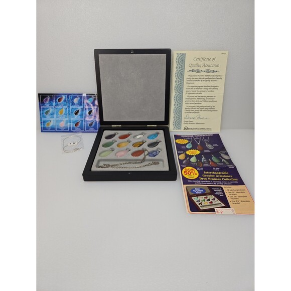 Vintage 12 Genuine Gemstones Drop Pendant Collection Box Set Necklace Bracelet - Picture 2 of 12